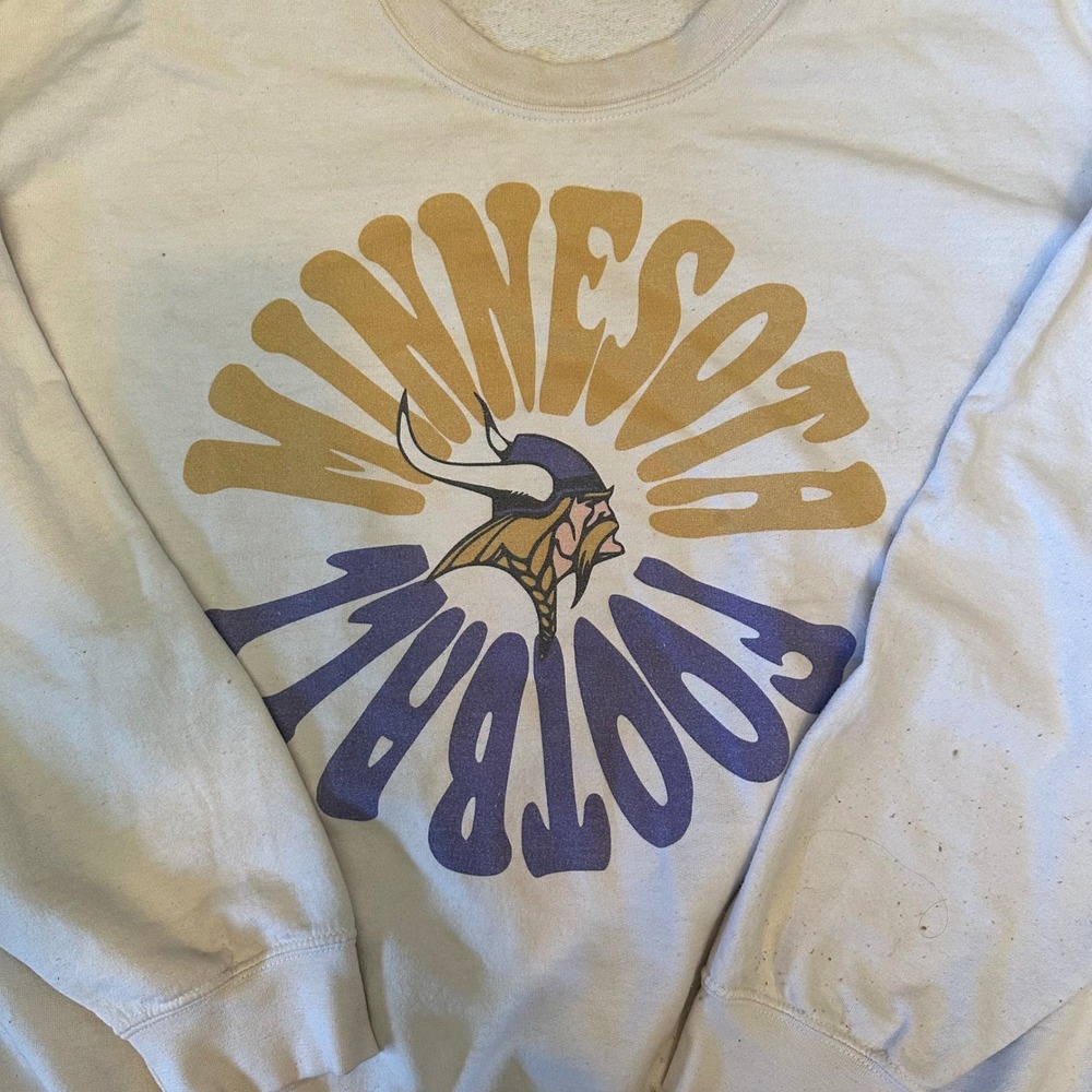 Minnesota Football Vikings Sweatshirt Mens XL Tan Graphic Crewneck